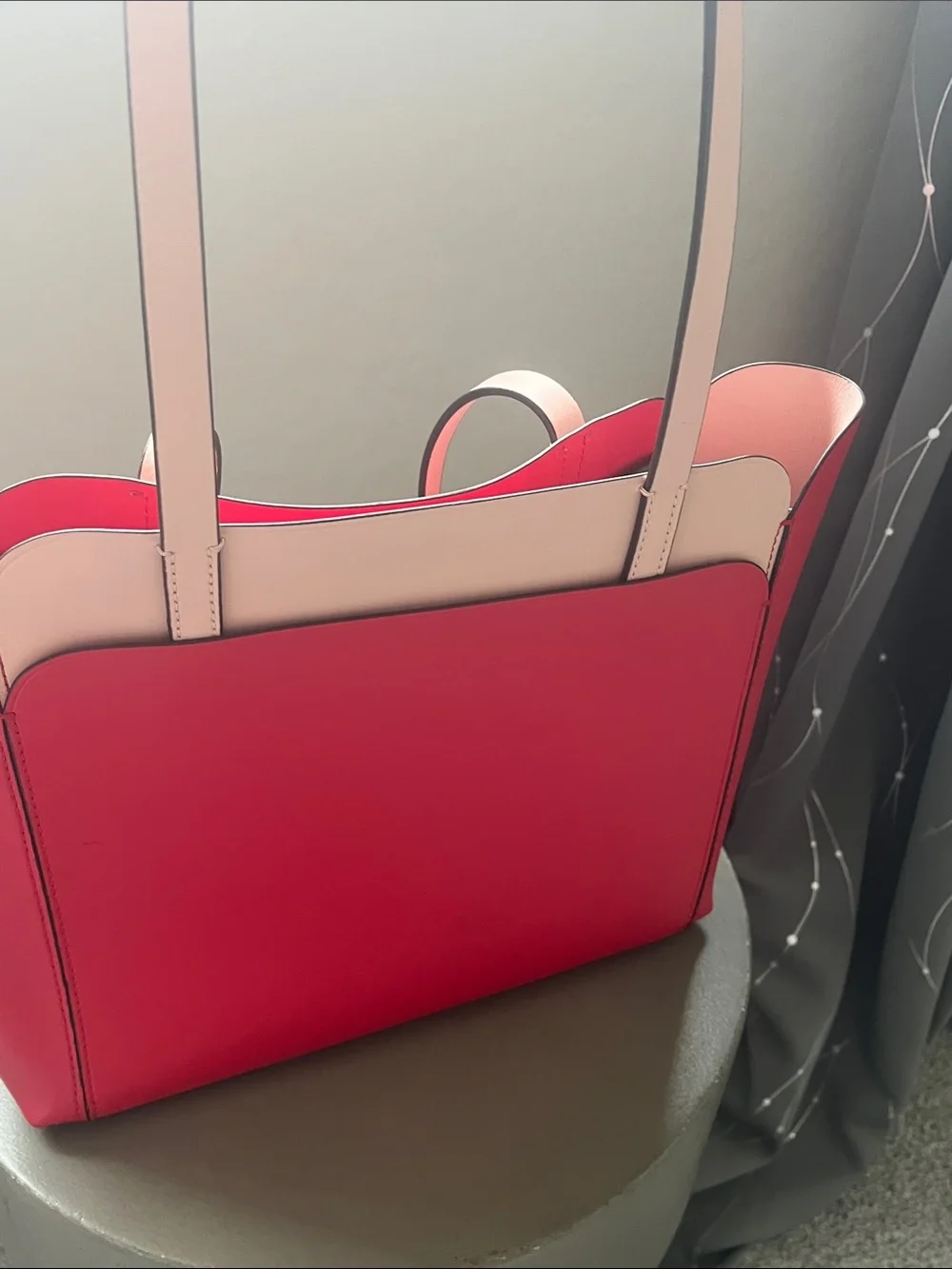 kate spade Red and Pale Pink Scalloped Leather Tote